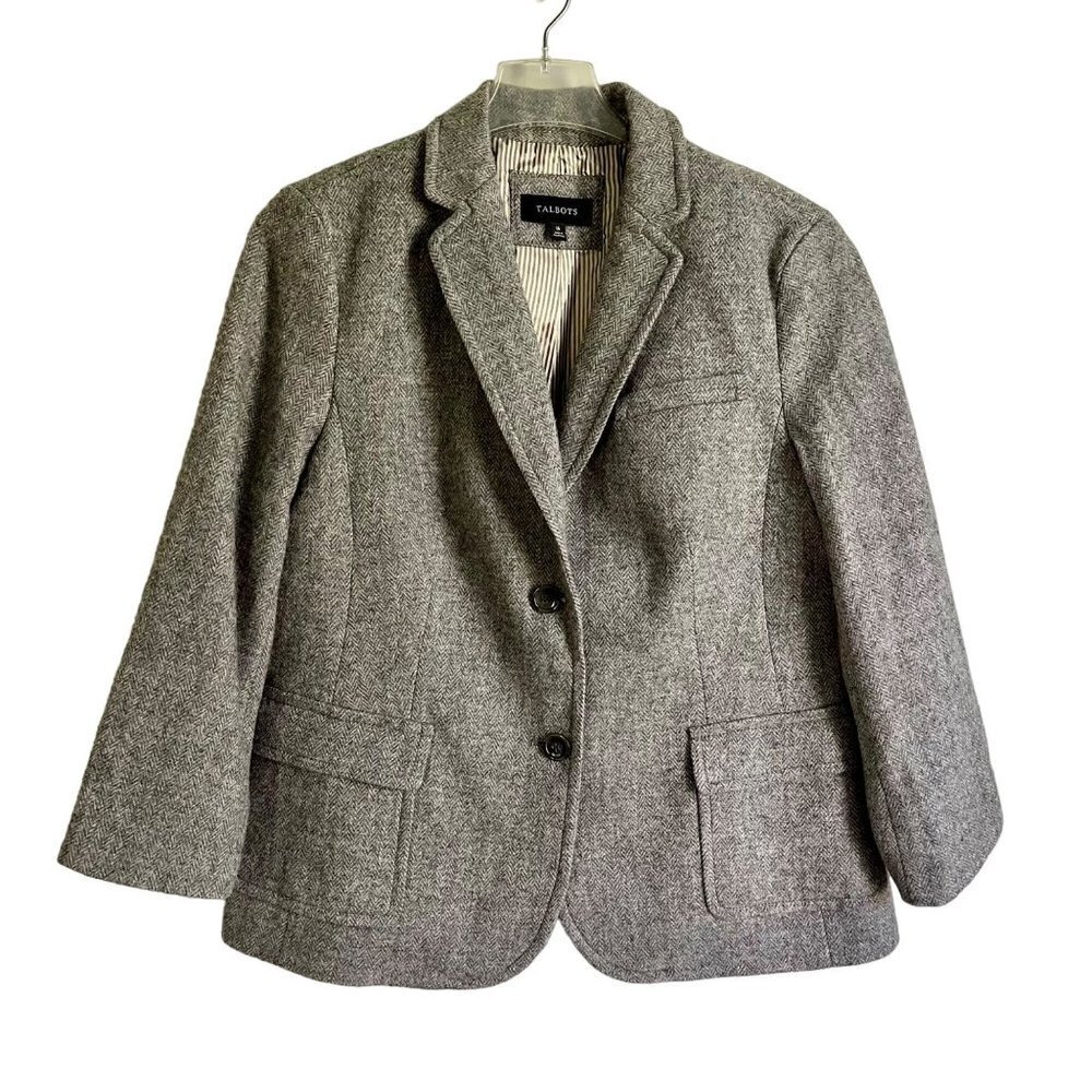 Talbots Gray Wool Blend 2 Button Lined Jacket Blazer Pockets Women's Size 16